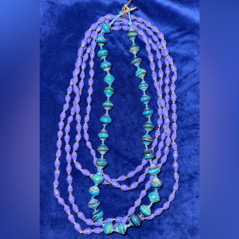 Handcrafted Purple & Turquoise Beaded Multi-Strand Necklace